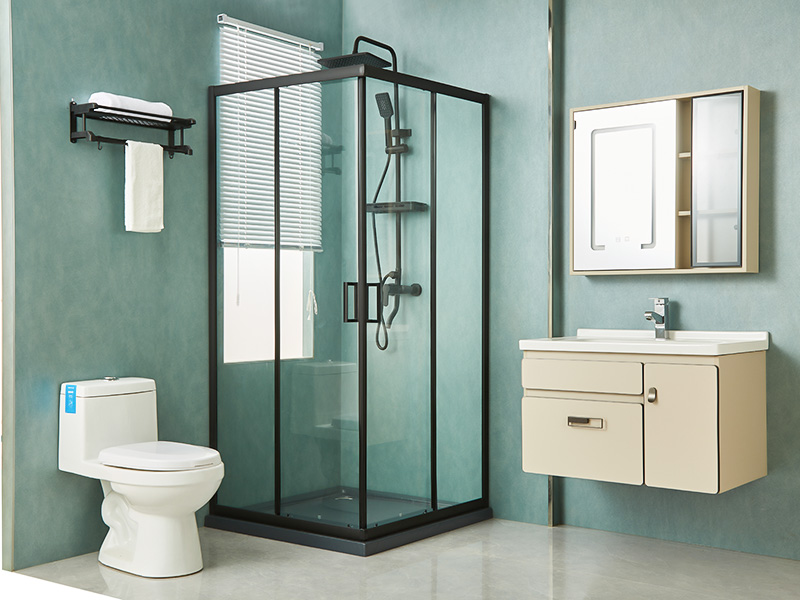 SQ 슬라이딩 샤워 인클로저, 투명 강화 유리, 검정색 알루미늄 프로파일, 이중 구멍 손잡이, 트레이 포함 SQ 슬라이딩 샤워 인클로저, 투명 강화 유리, 검정색 알루미늄 프로파일, 이중 구멍 손잡이, 트레이 포함