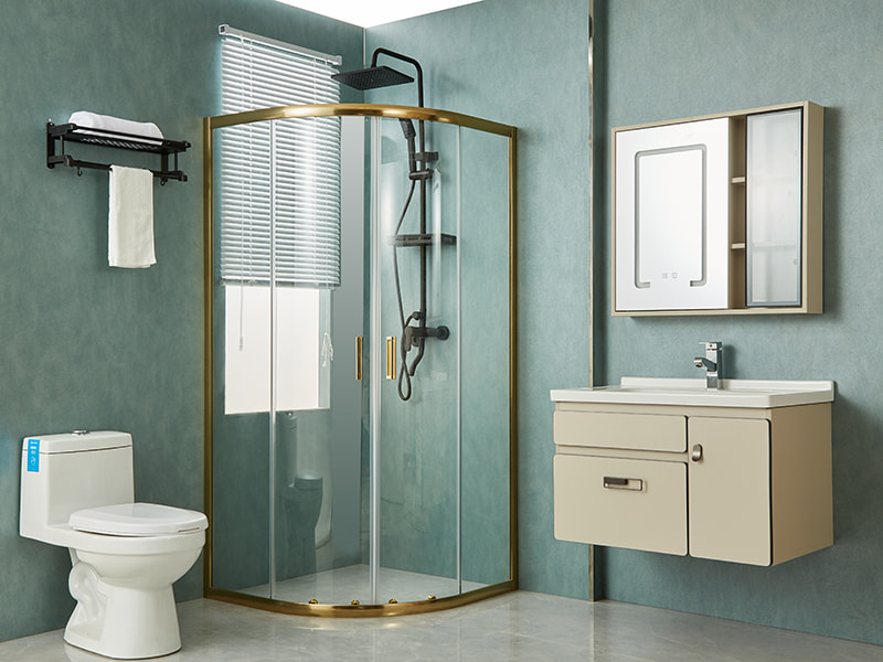 SE 슬라이딩 샤워 인클로저, 투명 강화 유리, 골드 알루미늄 프로파일, 이중 구멍 손잡이, 트레이 없음 SE 슬라이딩 샤워 인클로저, 투명 강화 유리, 골드 알루미늄 프로파일, 이중 구멍 손잡이, 트레이 없음