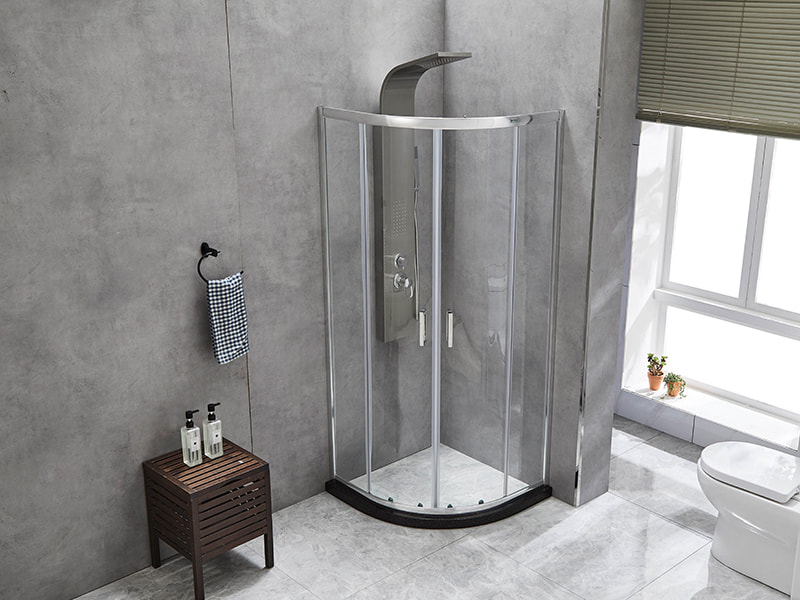 SE 슬라이딩 샤워 인클로저, 투명 강화 유리, 크롬 알루미늄 프로파일, 이중 구멍 손잡이, 트레이 없음 SE 슬라이딩 샤워 인클로저, 투명 강화 유리, 크롬 알루미늄 프로파일, 이중 구멍 손잡이, 트레이 없음